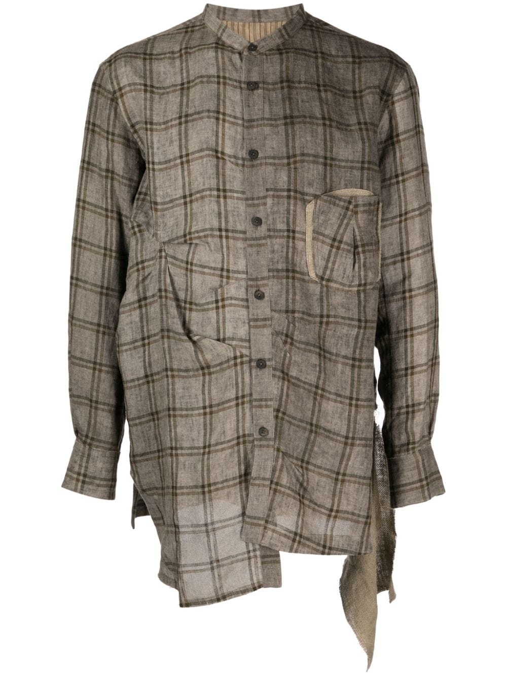 check-pattern panelled linen shirt - 1