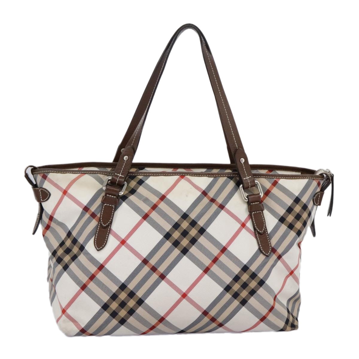 Burberry Nova Check Blue Label Tote Bag Nylon Beige Silver - 2