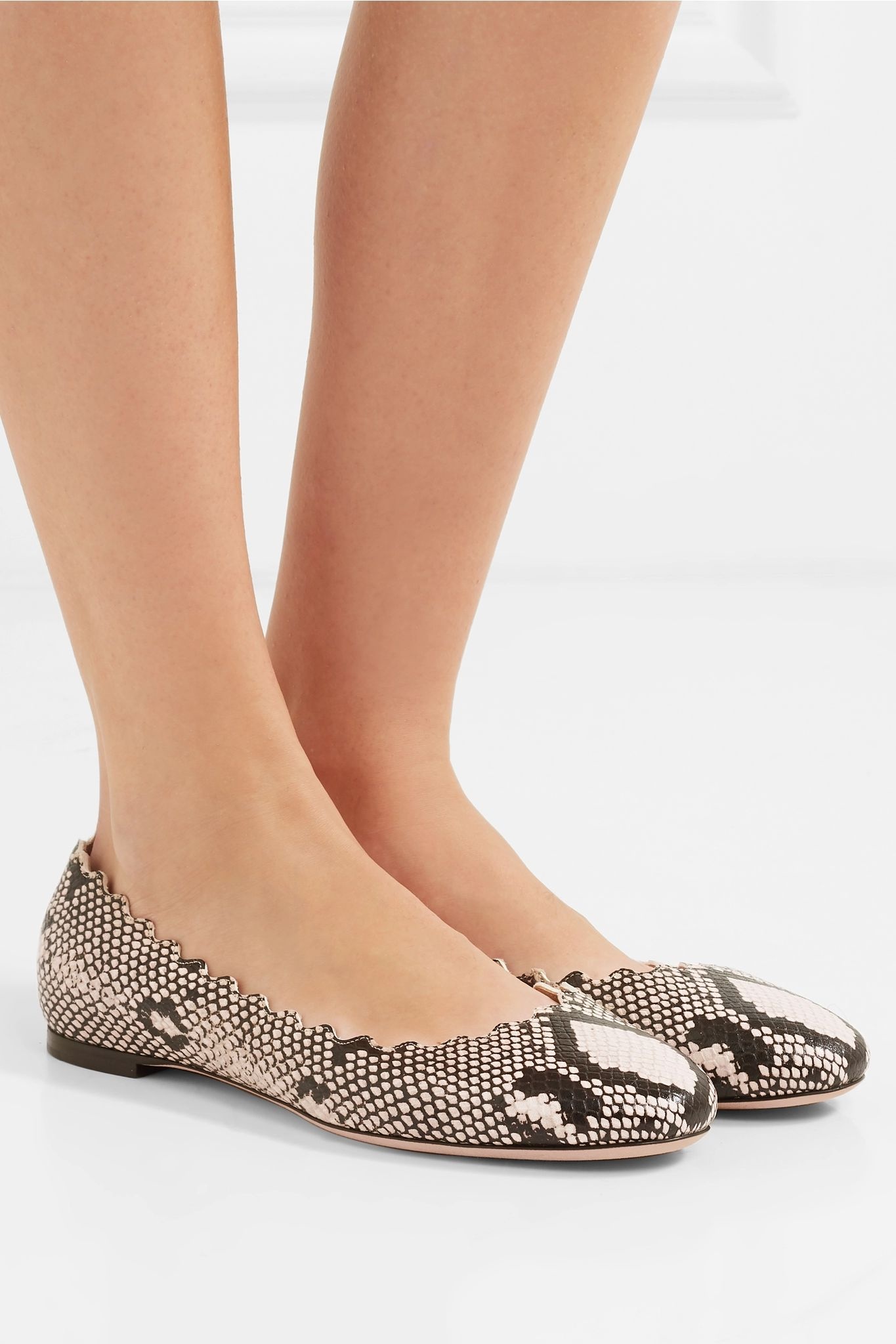 Lauren scalloped snake-effect leather ballet flats - 2