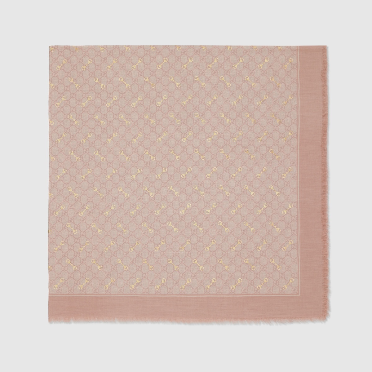 【GUCCI】GG PRINT WITH HORSEBITS MODAL SHAWL◆6625773GA40 GG print with Horsebit silk shawl in beige and ebony | GUCCI® US