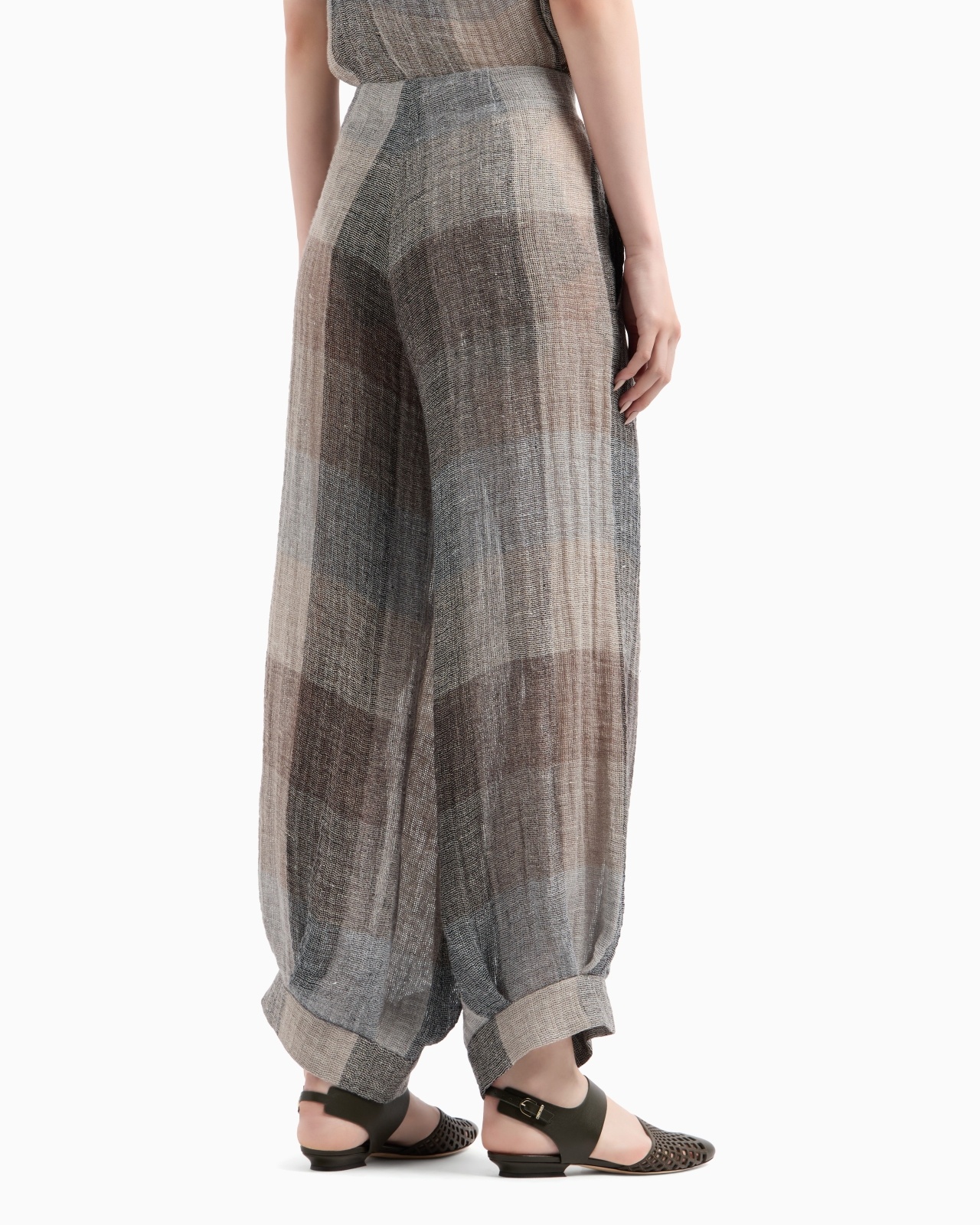 WIDE-LEG TROUSERS IN CHECKED BRUSHED LINEN - 3