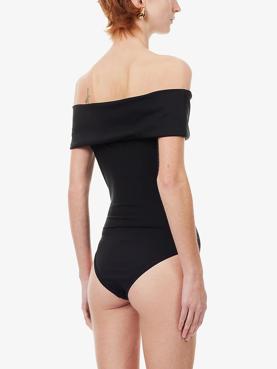 Off-shoulder fitted stretch-woven bodysuit - 3