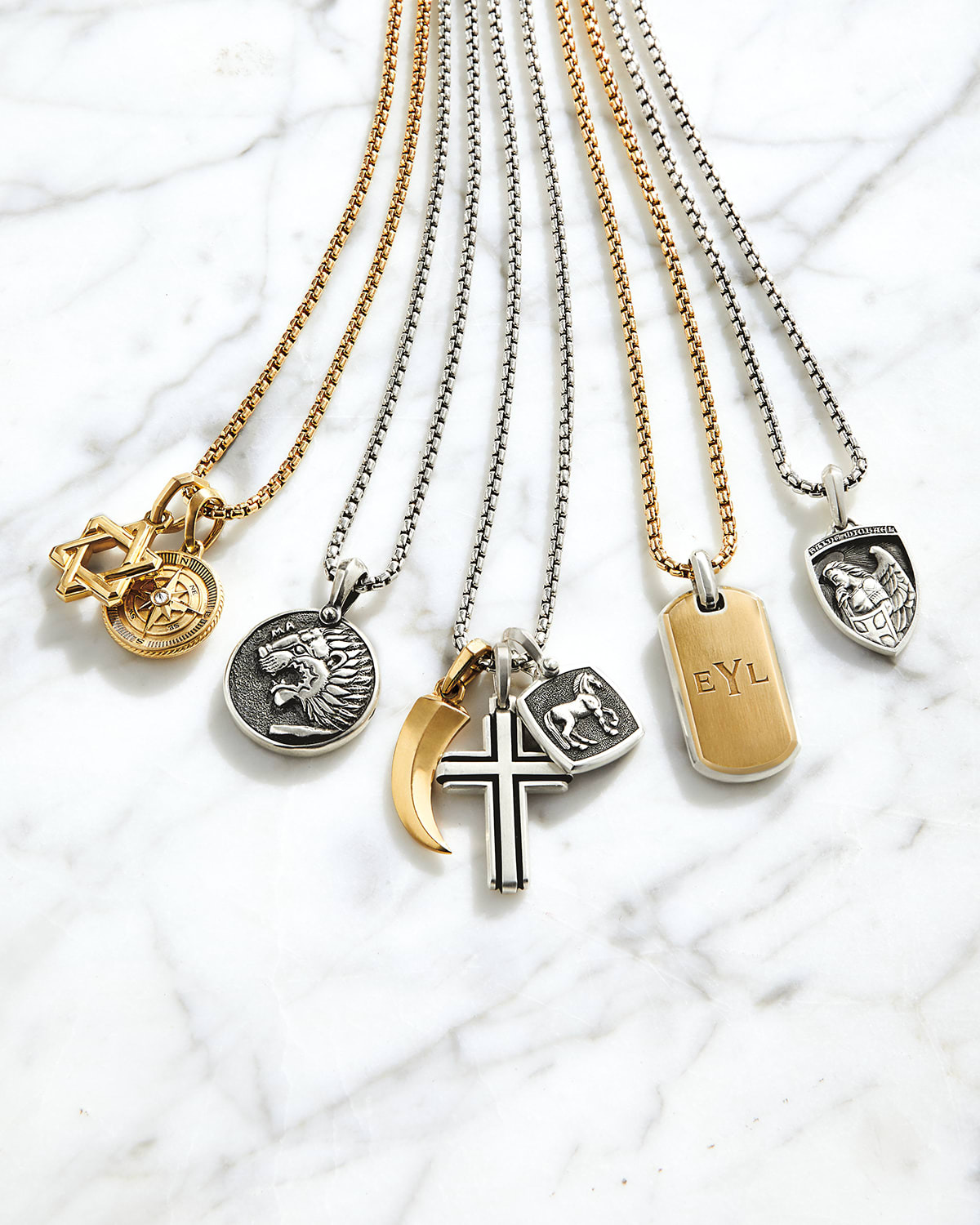 Men's Deco Cross Pendant in Silver, 34mm - 6