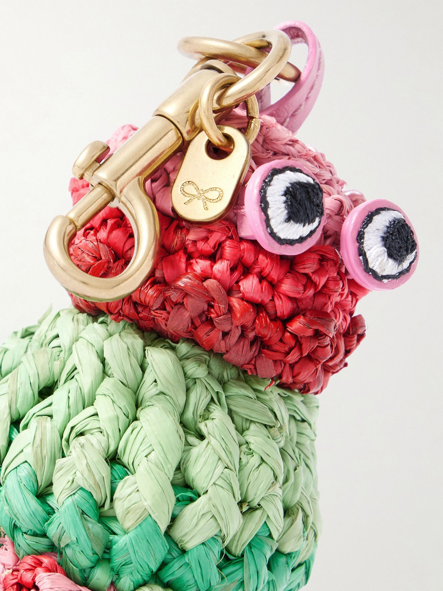 Sea Urchin leather-trimmed raffia bag charm Multi - 3
