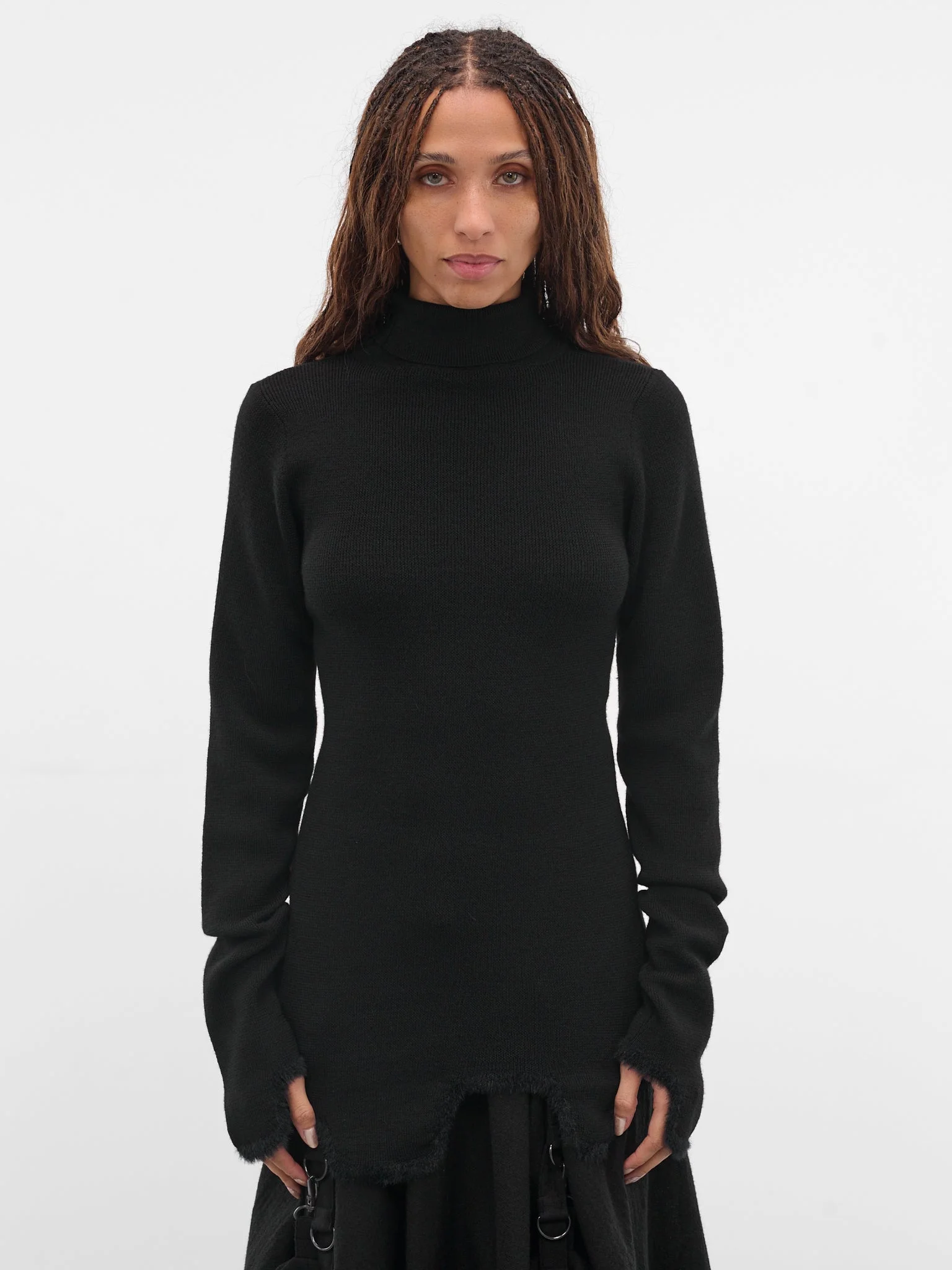 Black Wool Rib-Knit Turtleneck - 1