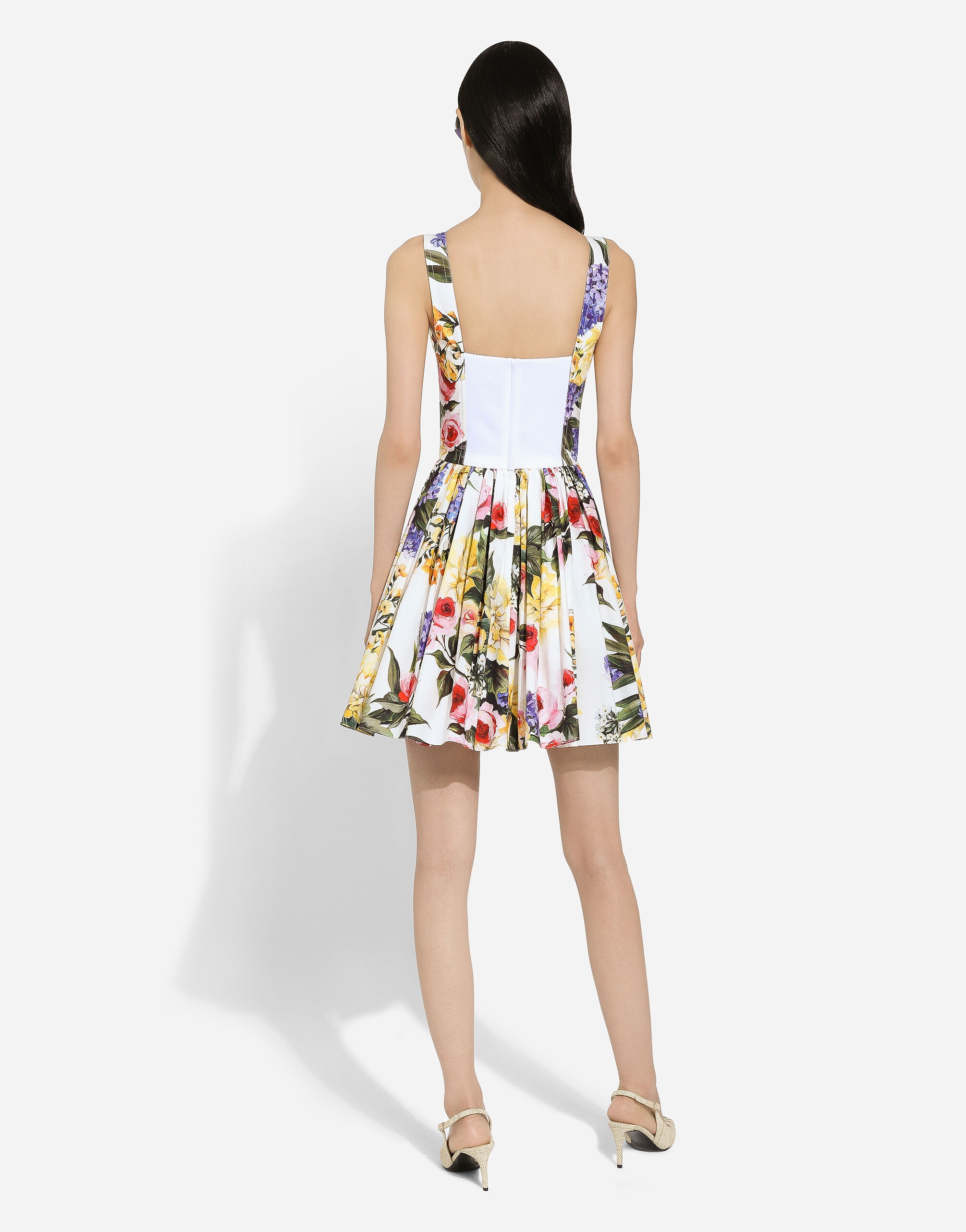 Short cotton corset dress with garden print - 3