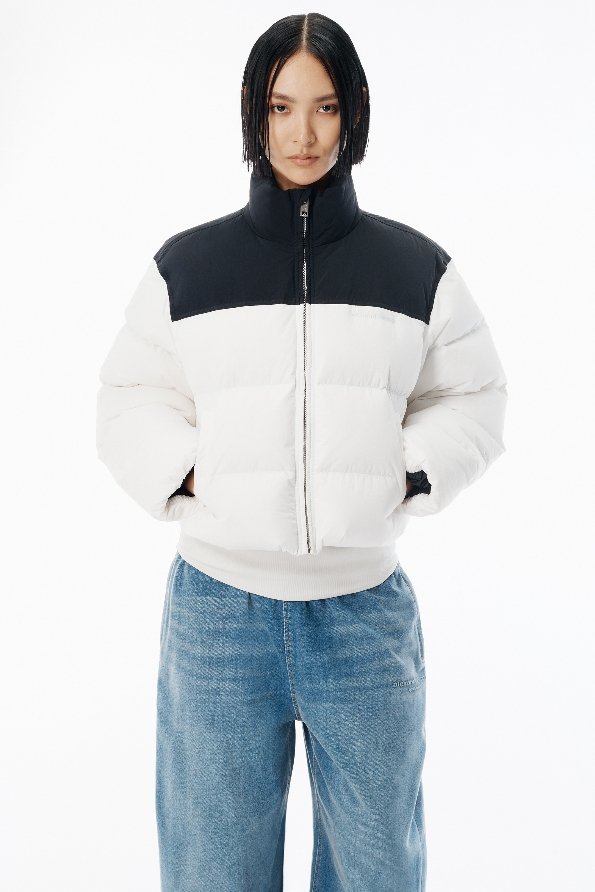 Black & White Matte Nylon Puffer Jacket - 3