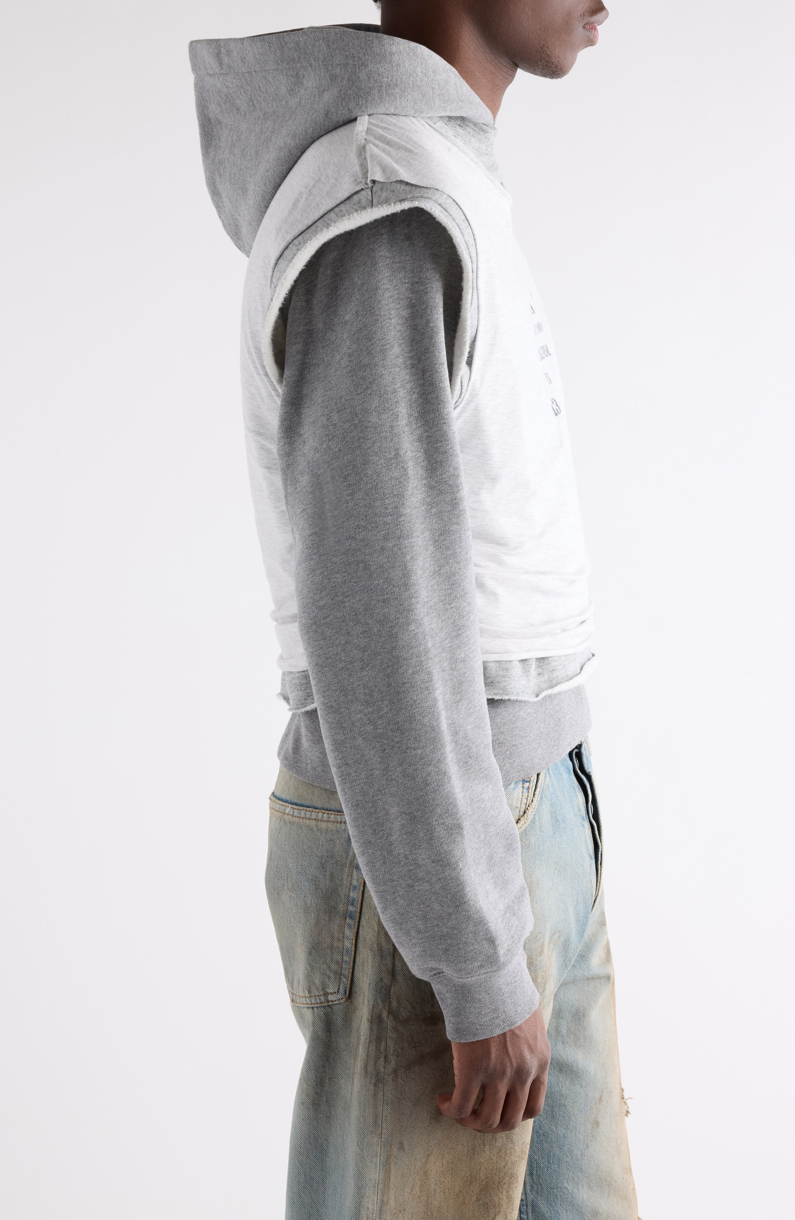 Acne Studios Frederico Stencil Logo Layered Hooded Sweatshirt in Grey Melange at Nordstrom - 4