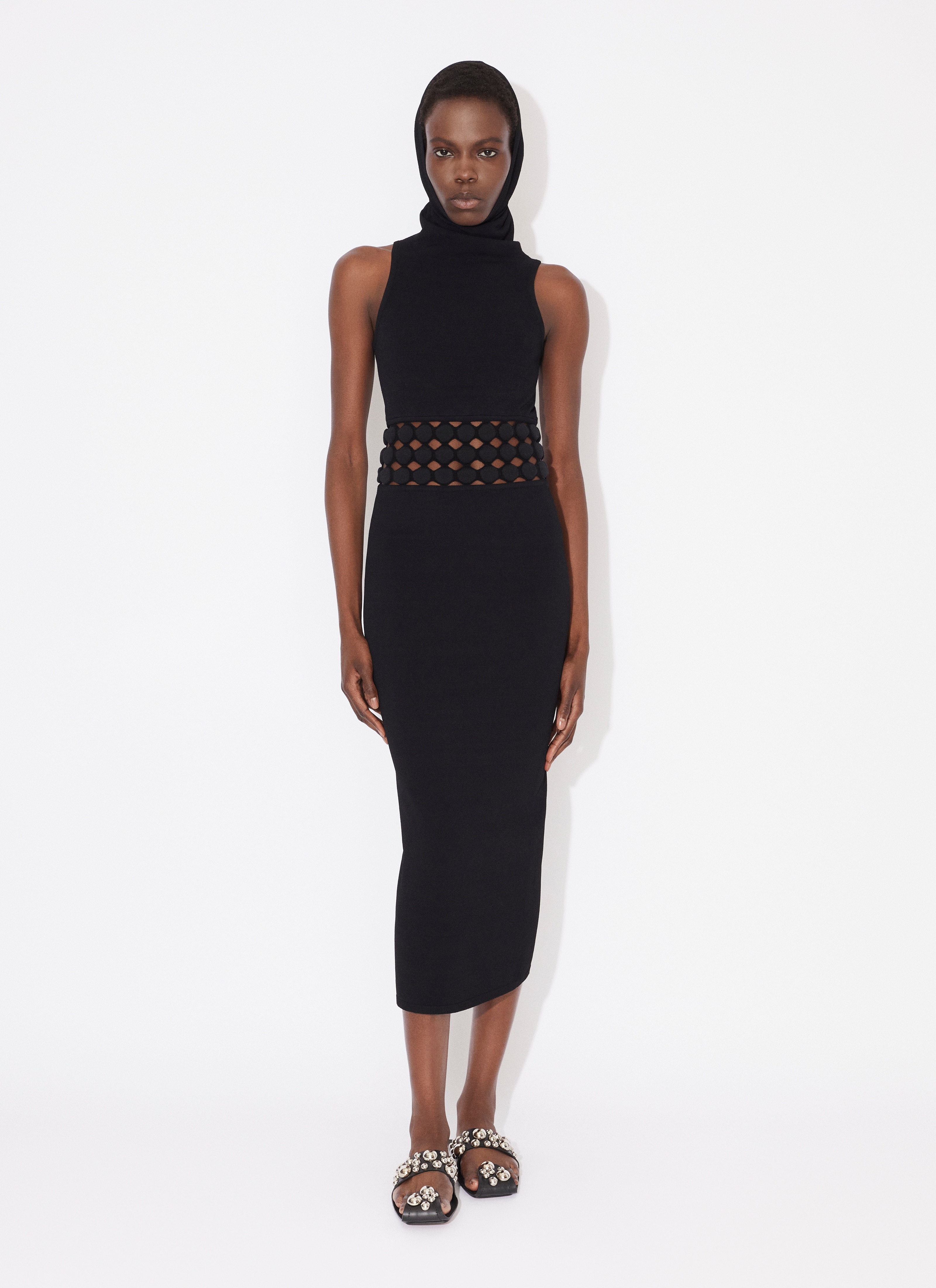 HOODED DRESS WITH 3D PERFORATIONS - 2