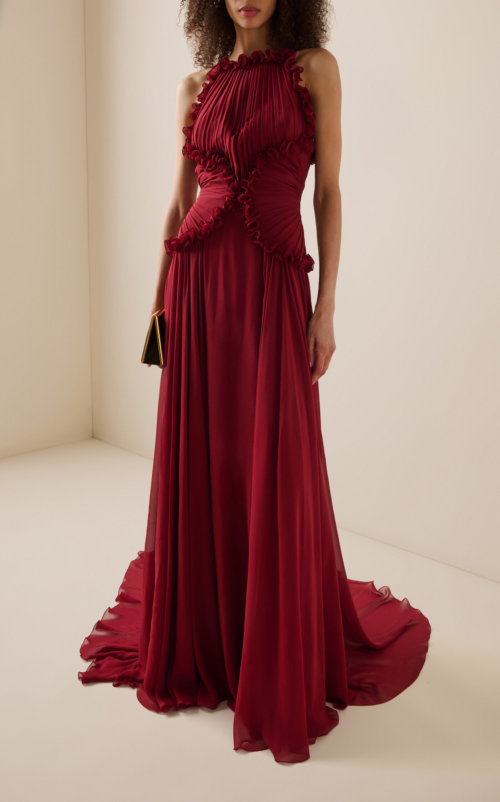Ruffled Silk Georgette Maxi Dress red - 2
