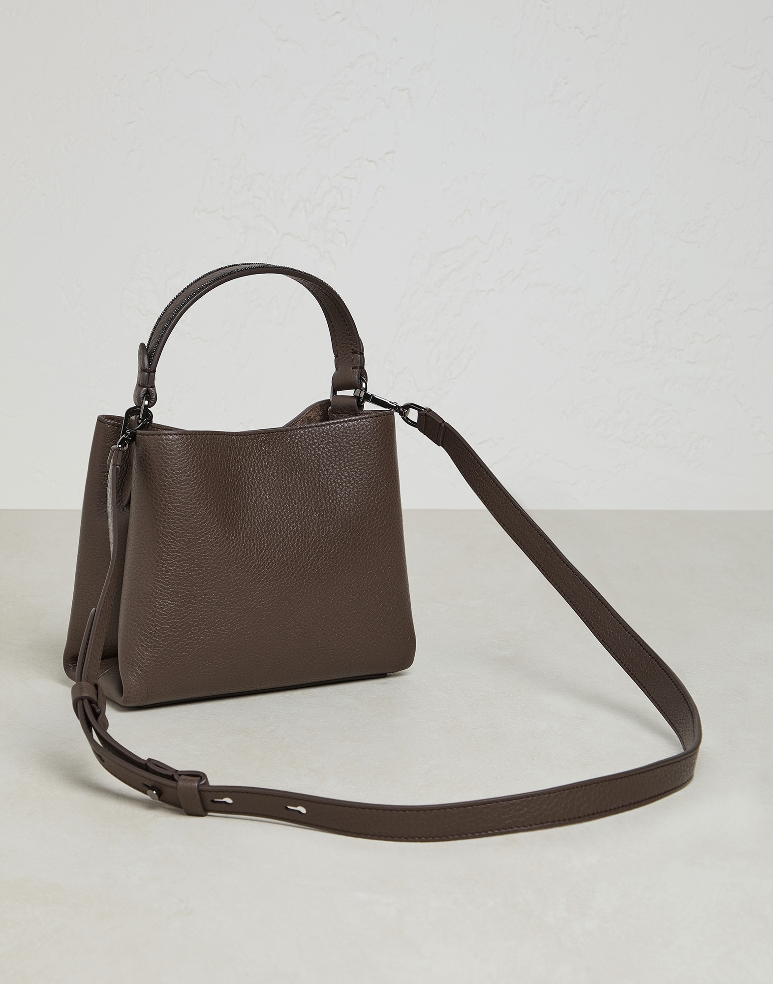 Texture calfskin bag with shiny handle - 2