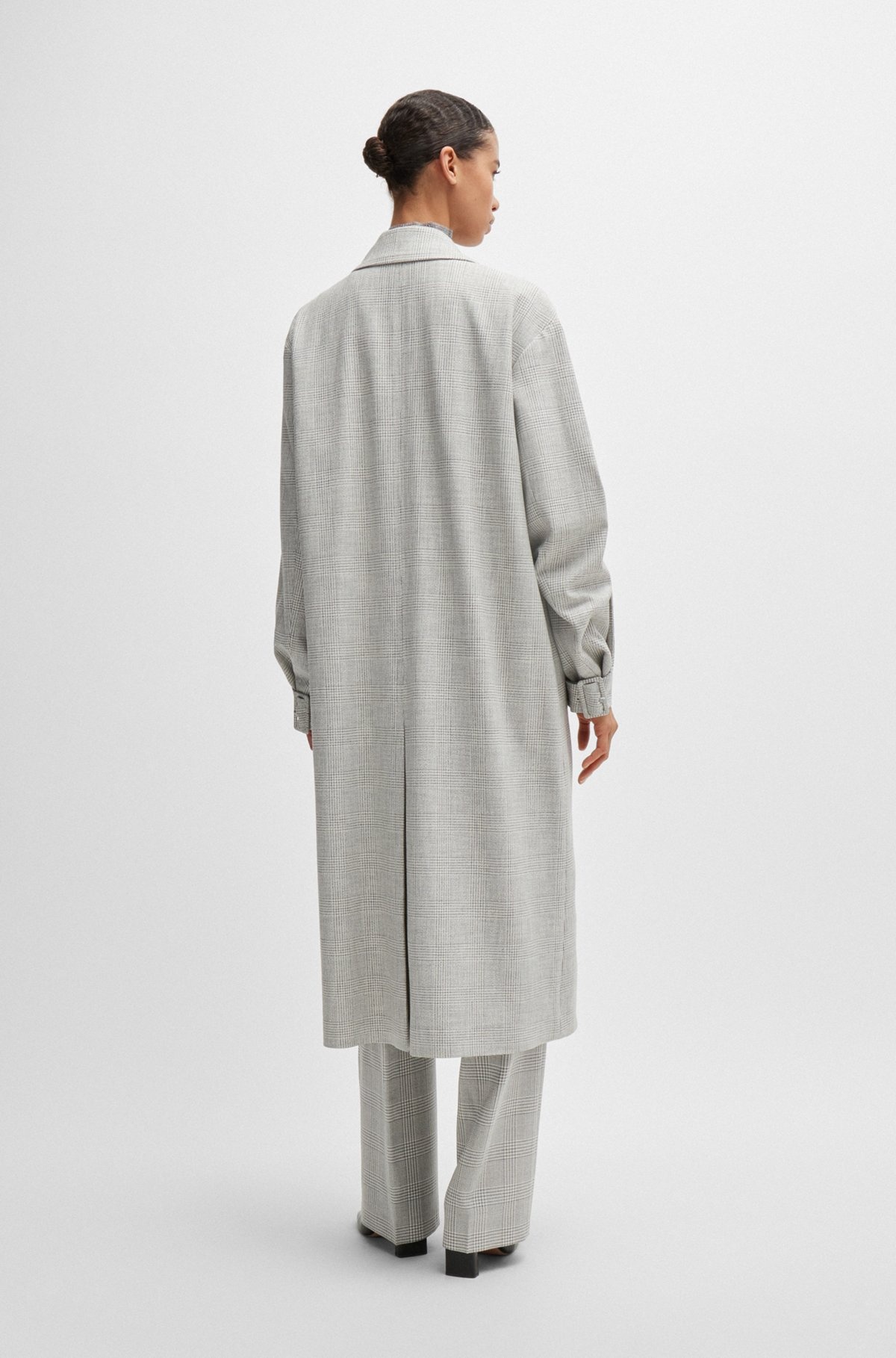 DOUBLE-BREASTED COAT IN CHECKED CREPE WITH PARTIAL LINING - 4