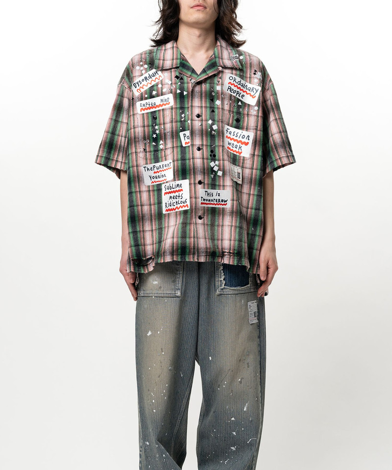 Embellished Sticker Short Sleeve Check Shirt 3