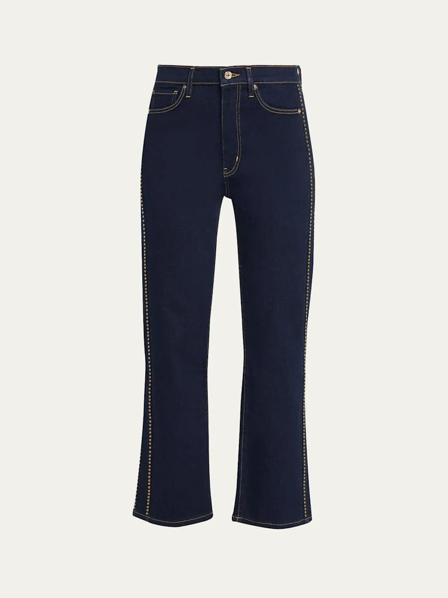 Le Sleek Straight Studded Jeans - 1
