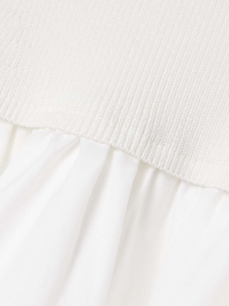 Stella paneled pleated cotton-blend poplin midi skirt White 4