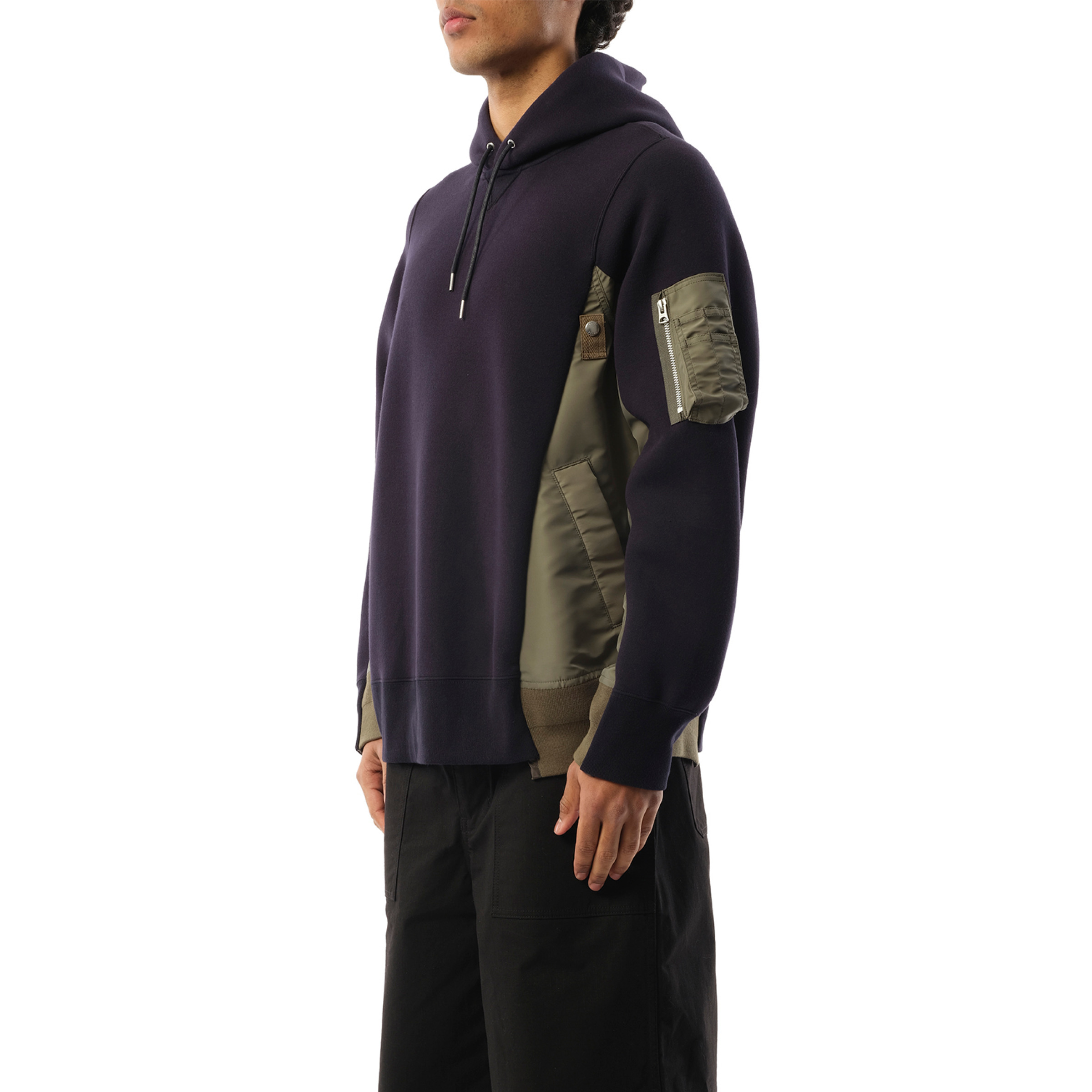 Sponge Sweat Nylon Twill Hoodie in Navy/Khaki - 5