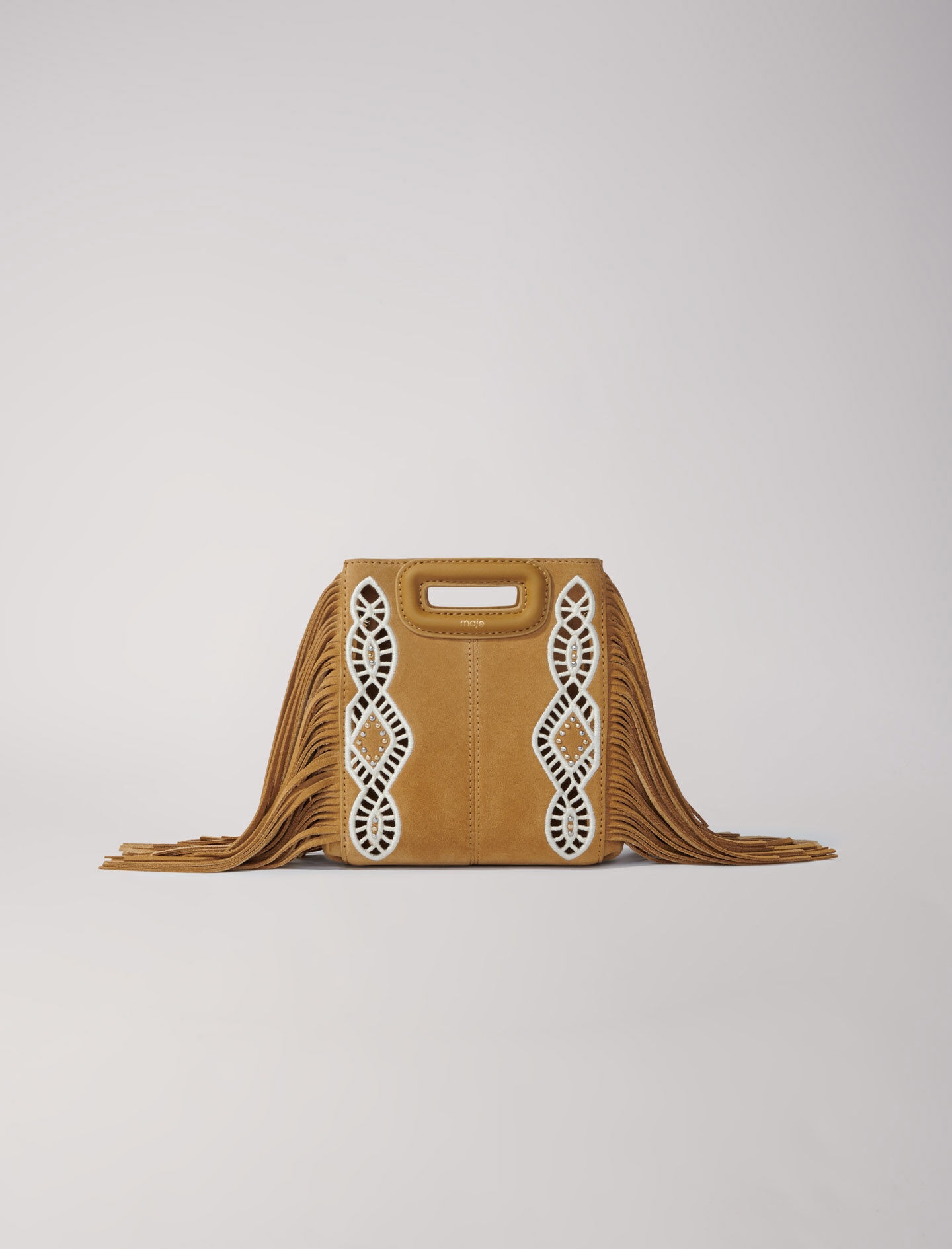 Embroidered suede fringed M mini bag - 1