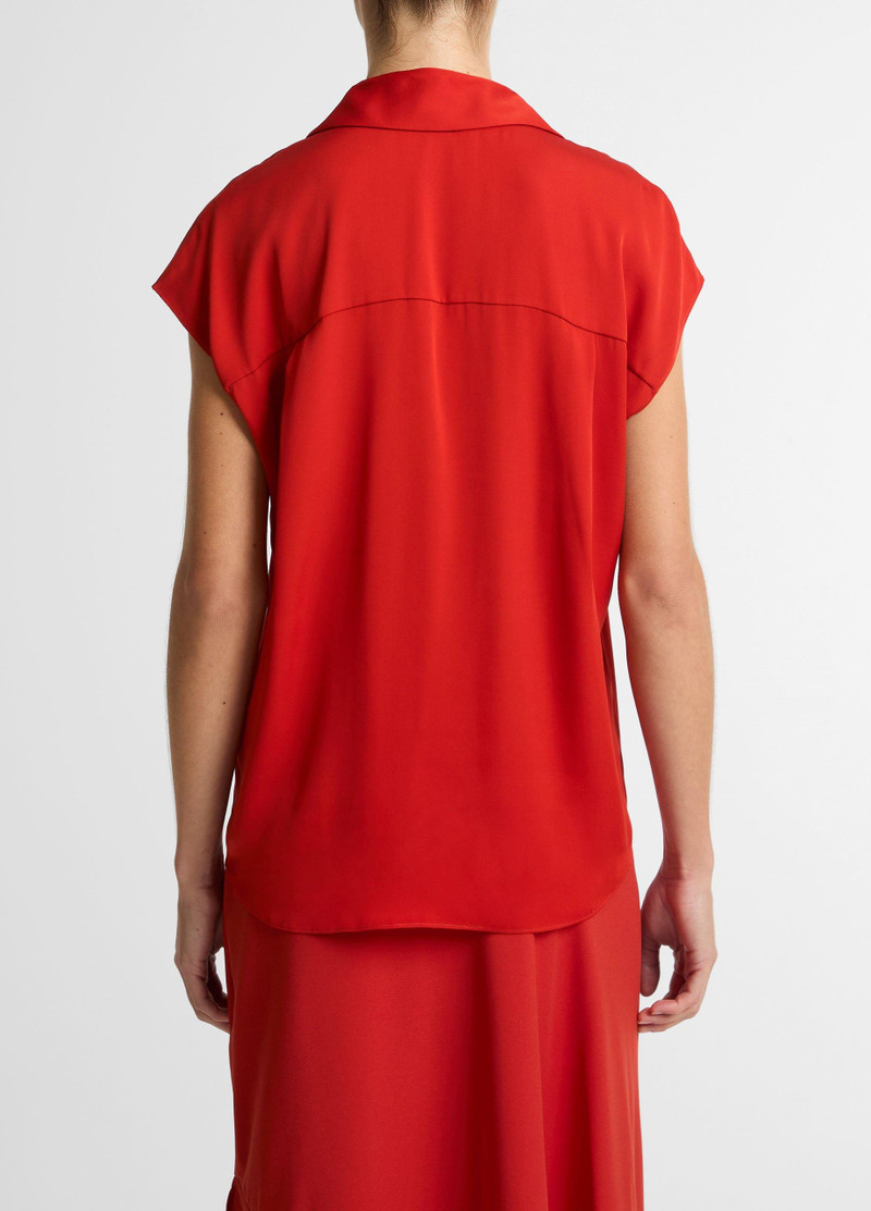 Vince Stretch-Silk Hidden-Placket Cap-Sleeve Blouse outlook