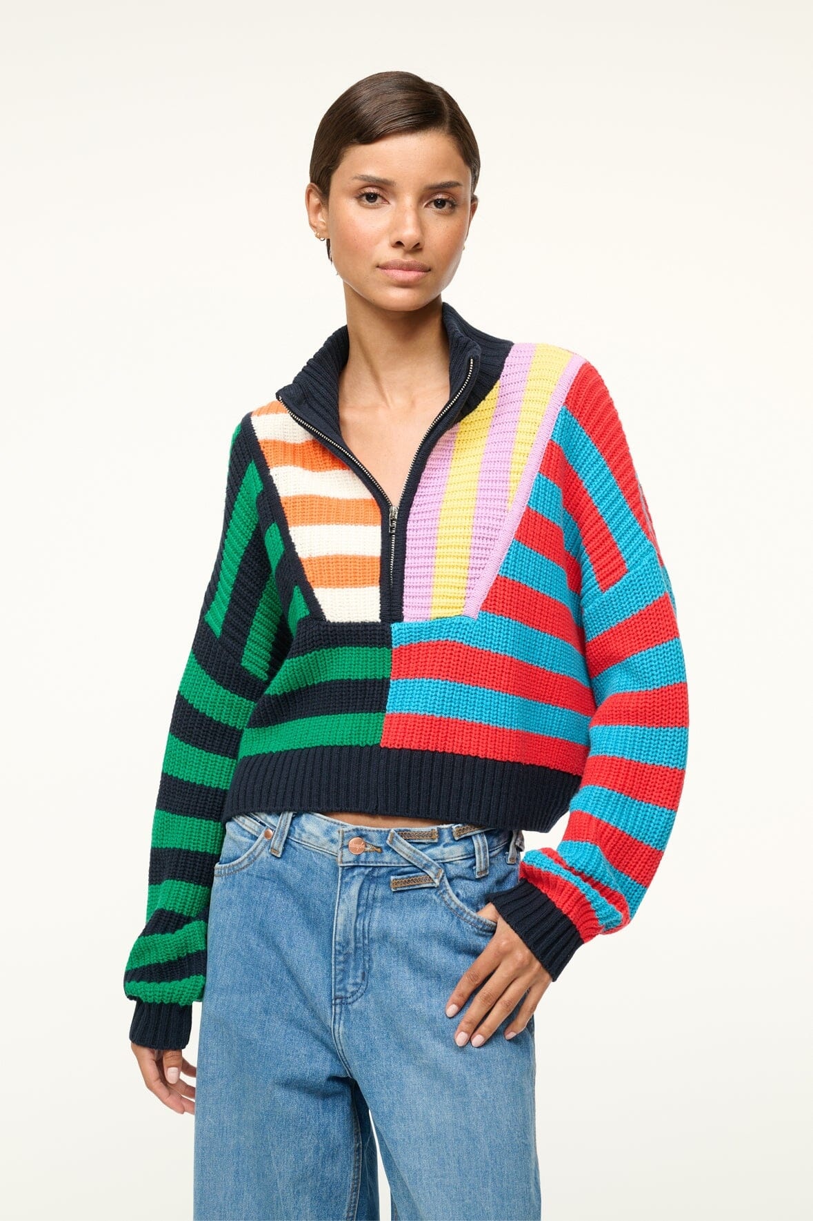 STAUD CROPPED HAMPTON SWEATER CABANA STRIPE MULTI - 2