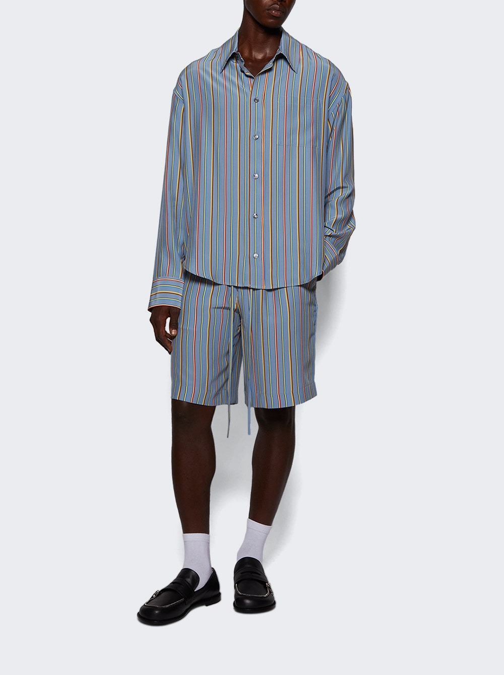 Stripe Jacquard Big Shirt Dusty Blue - 5