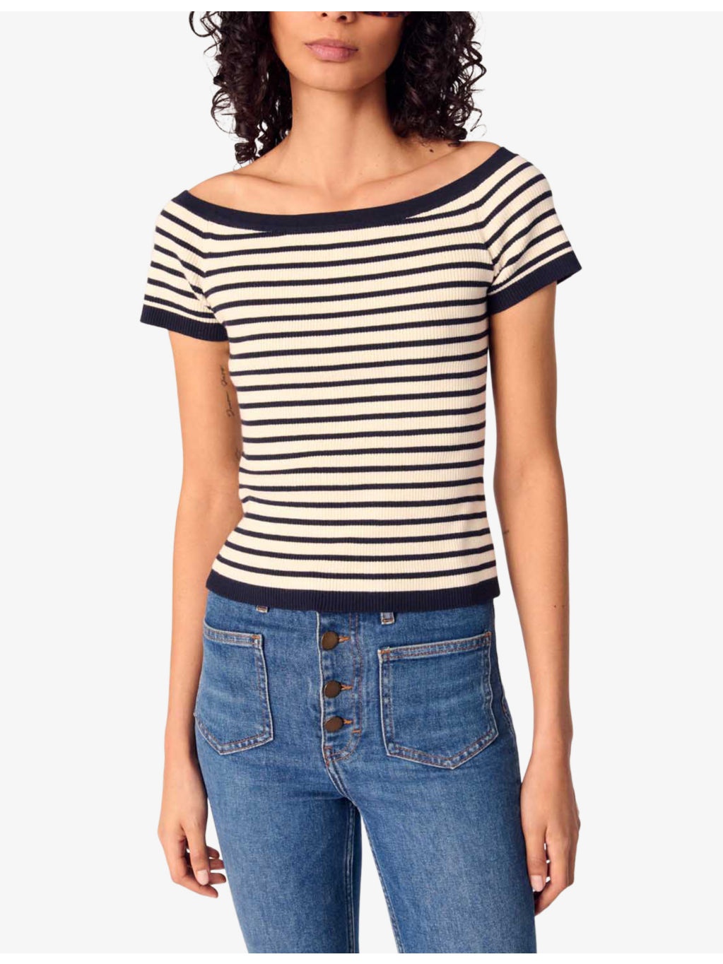 Boat-Neckline Stripe Ribbed-Knit Top - 5