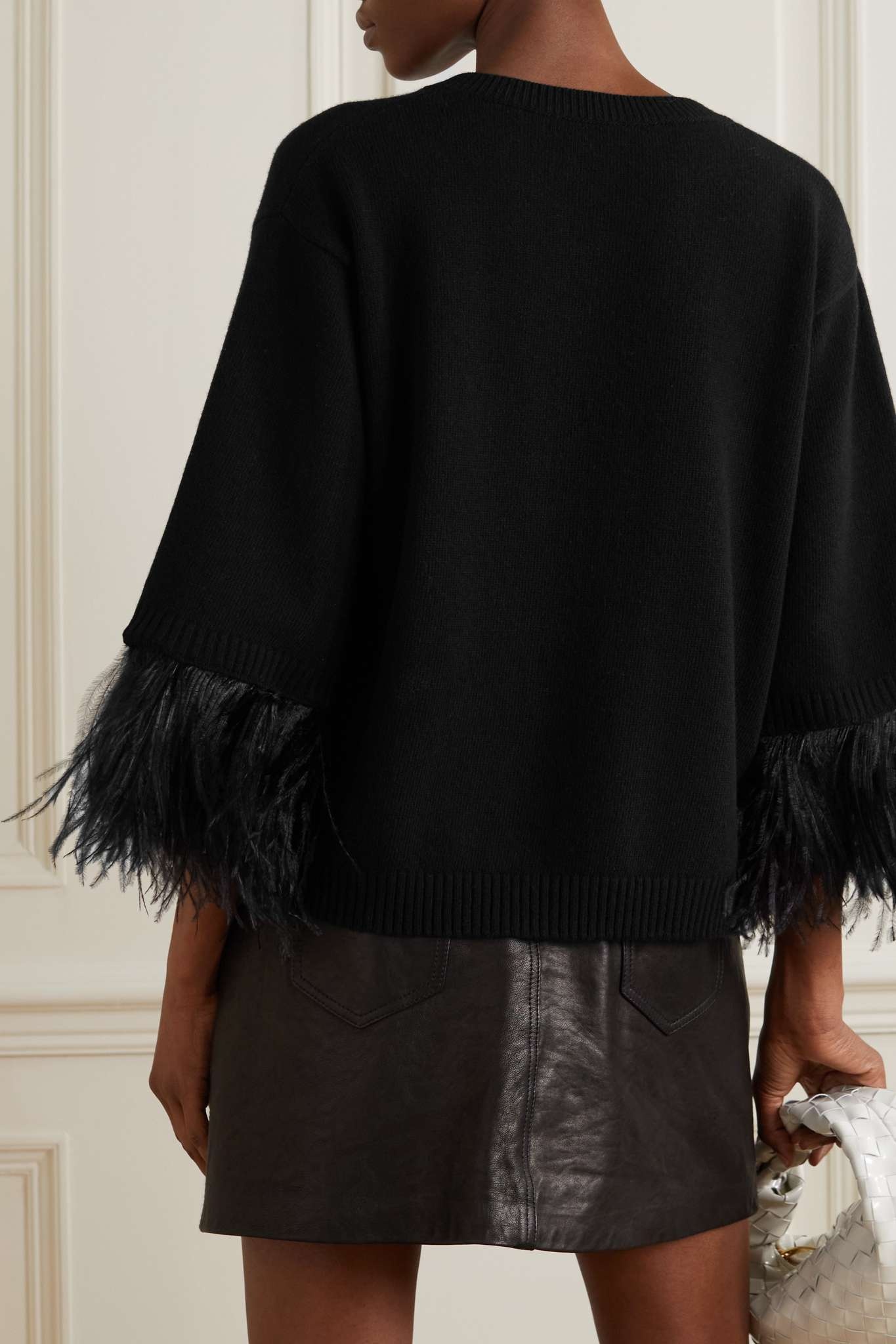 Feather-trimmed wool and cashmere-blend sweater - 4