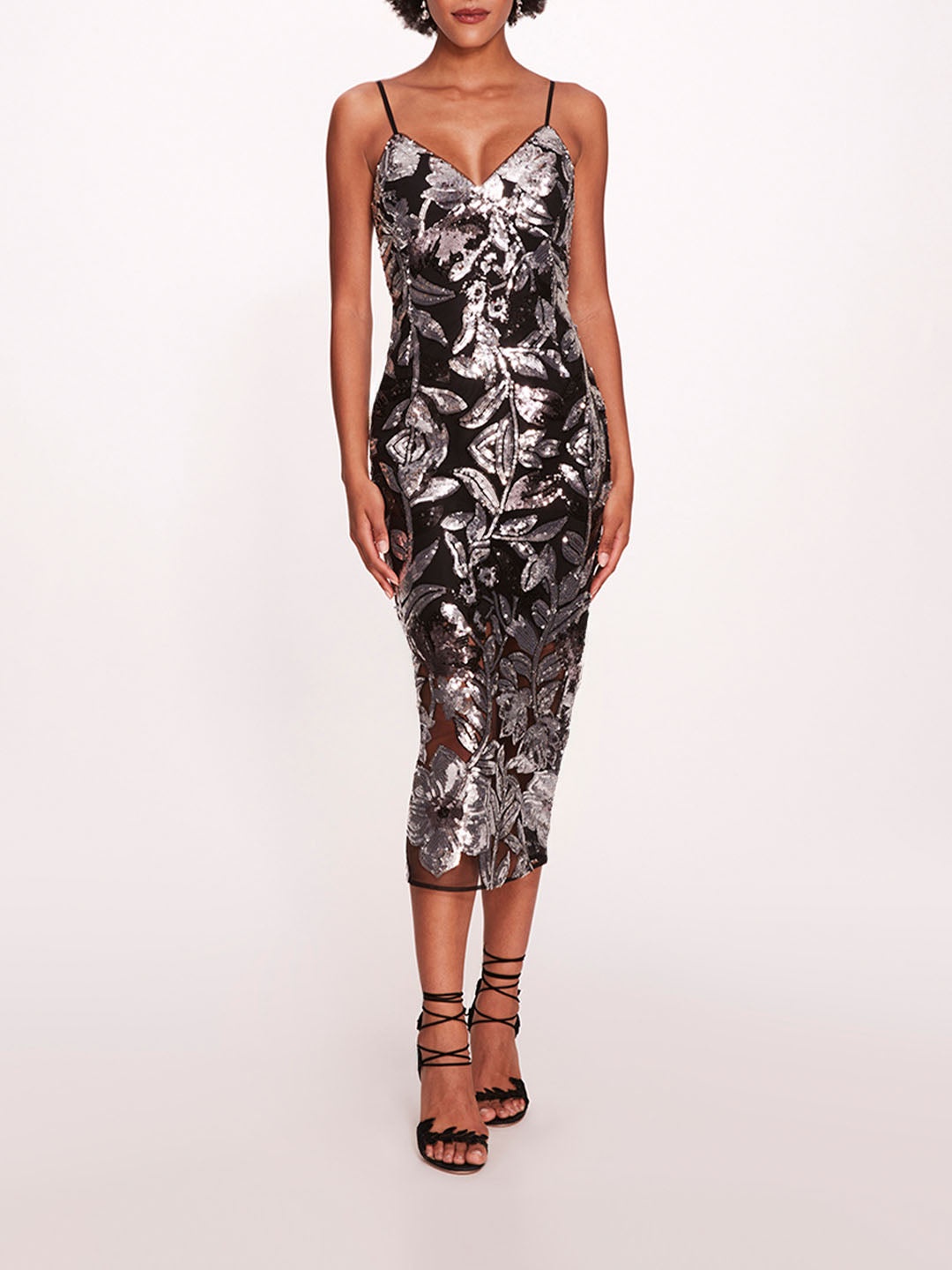 BOTANICAL SEQUIN MIDI DRESS - 1