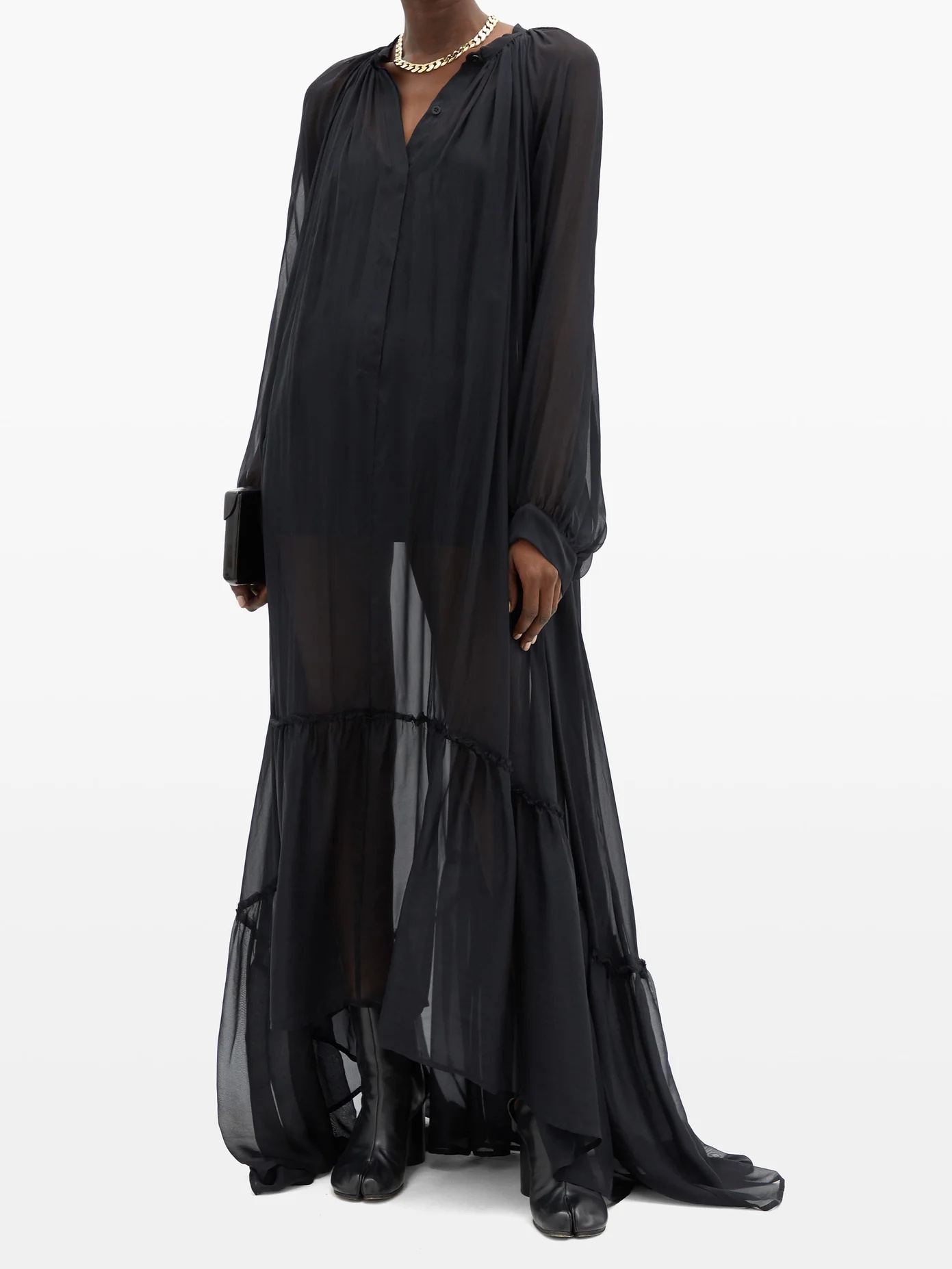 Balloon-sleeve chiffon maxi dress - 2