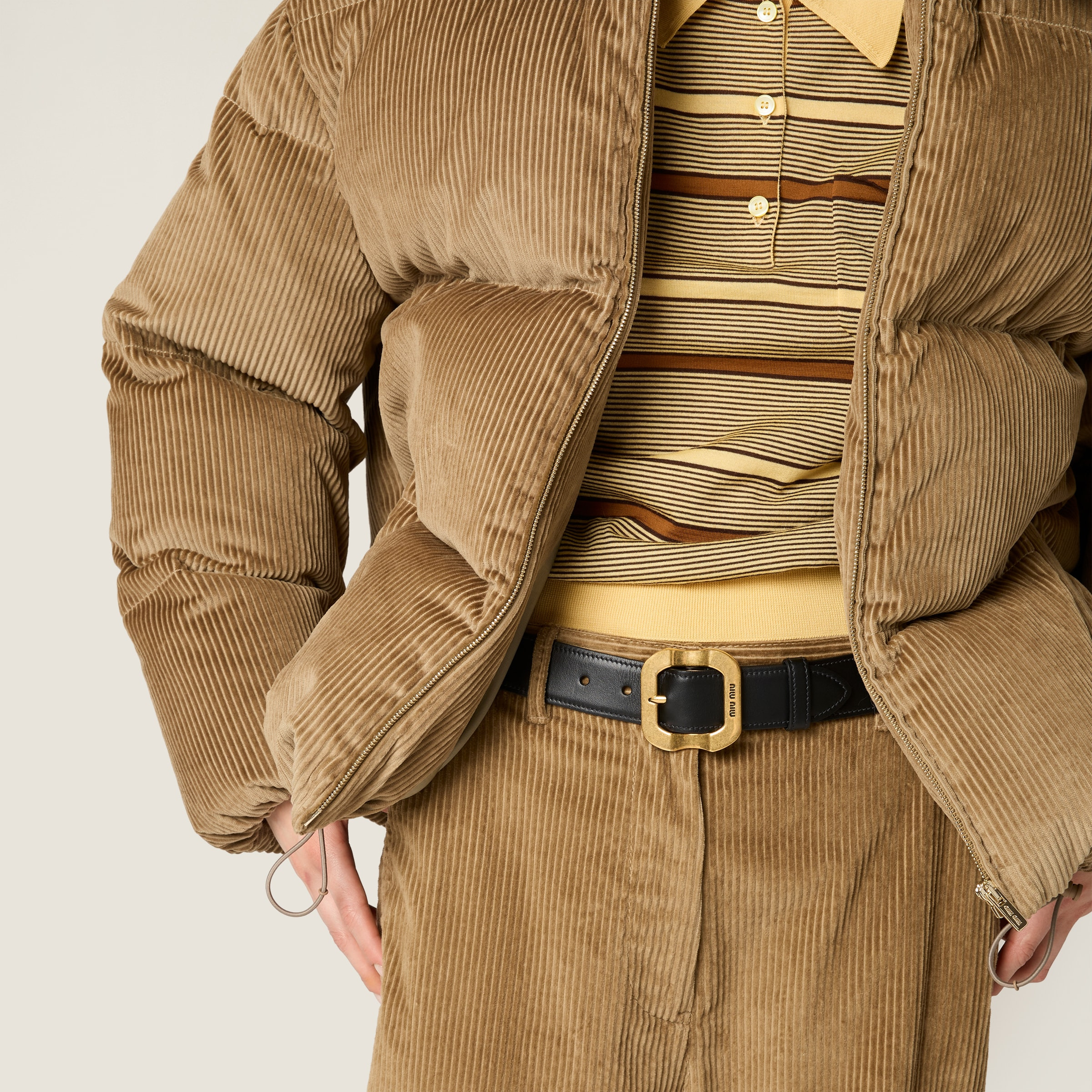 Corduroy and nappa leather down jacket - 6