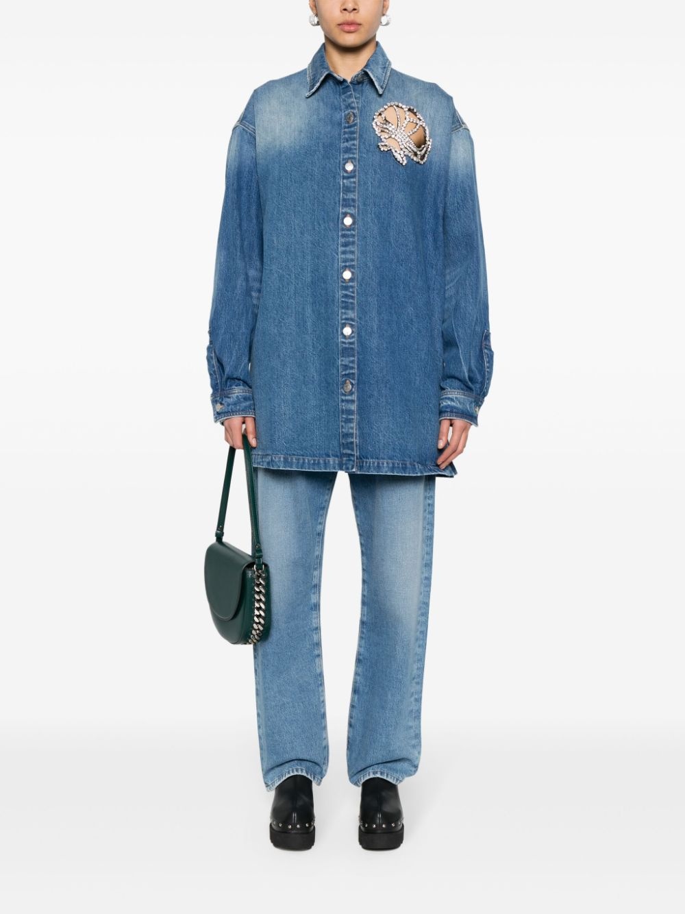 crystal-embellished denim shirt - 2