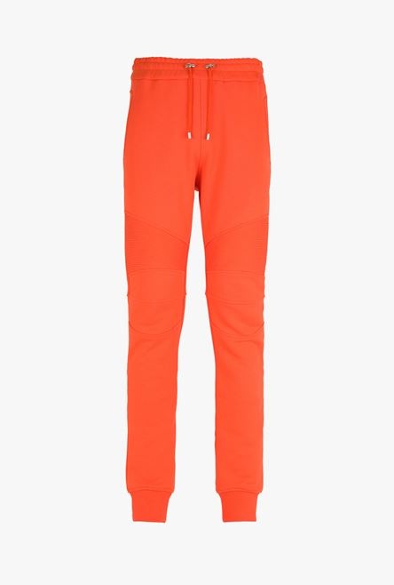 Orange cotton sweatpants with black Balmain Paris logo print - 1