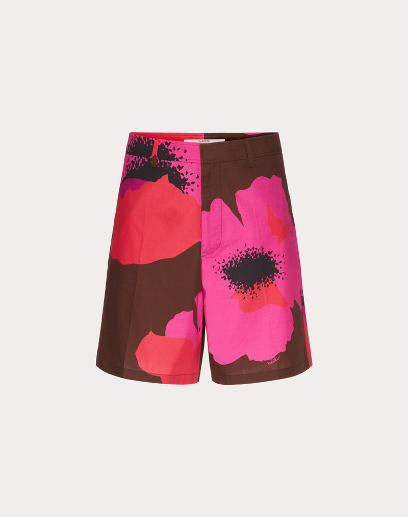 COTTON POPLIN BERMUDA SHORTS WITH VALENTINO FLOWER PORTRAIT PRINT 1