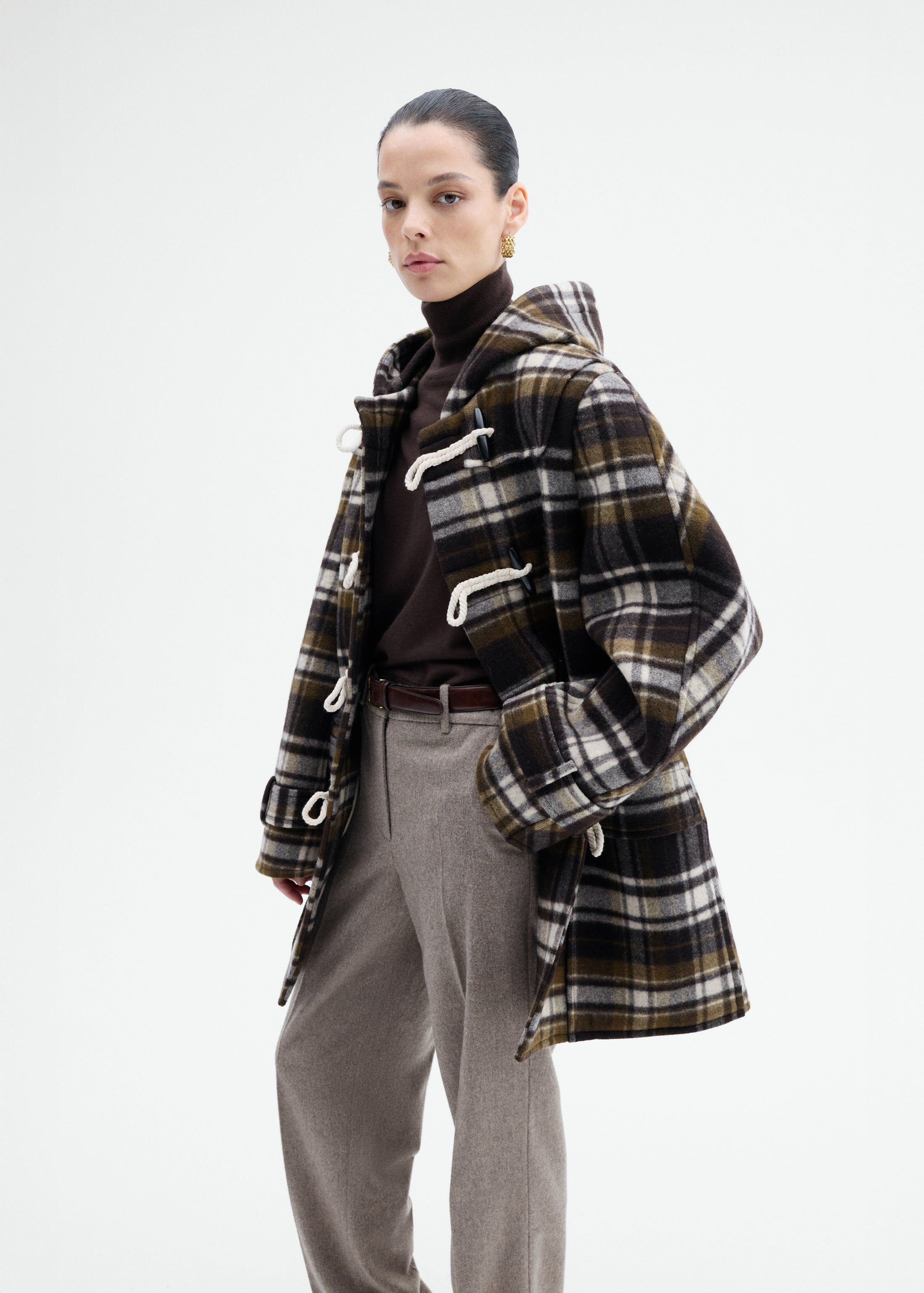 Checked Wool Duffle Coat - 4