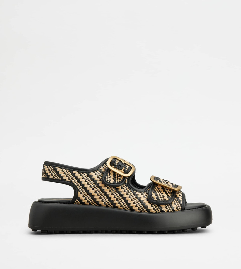 SANDALS IN FABRIC - BLACK, BEIGE 1