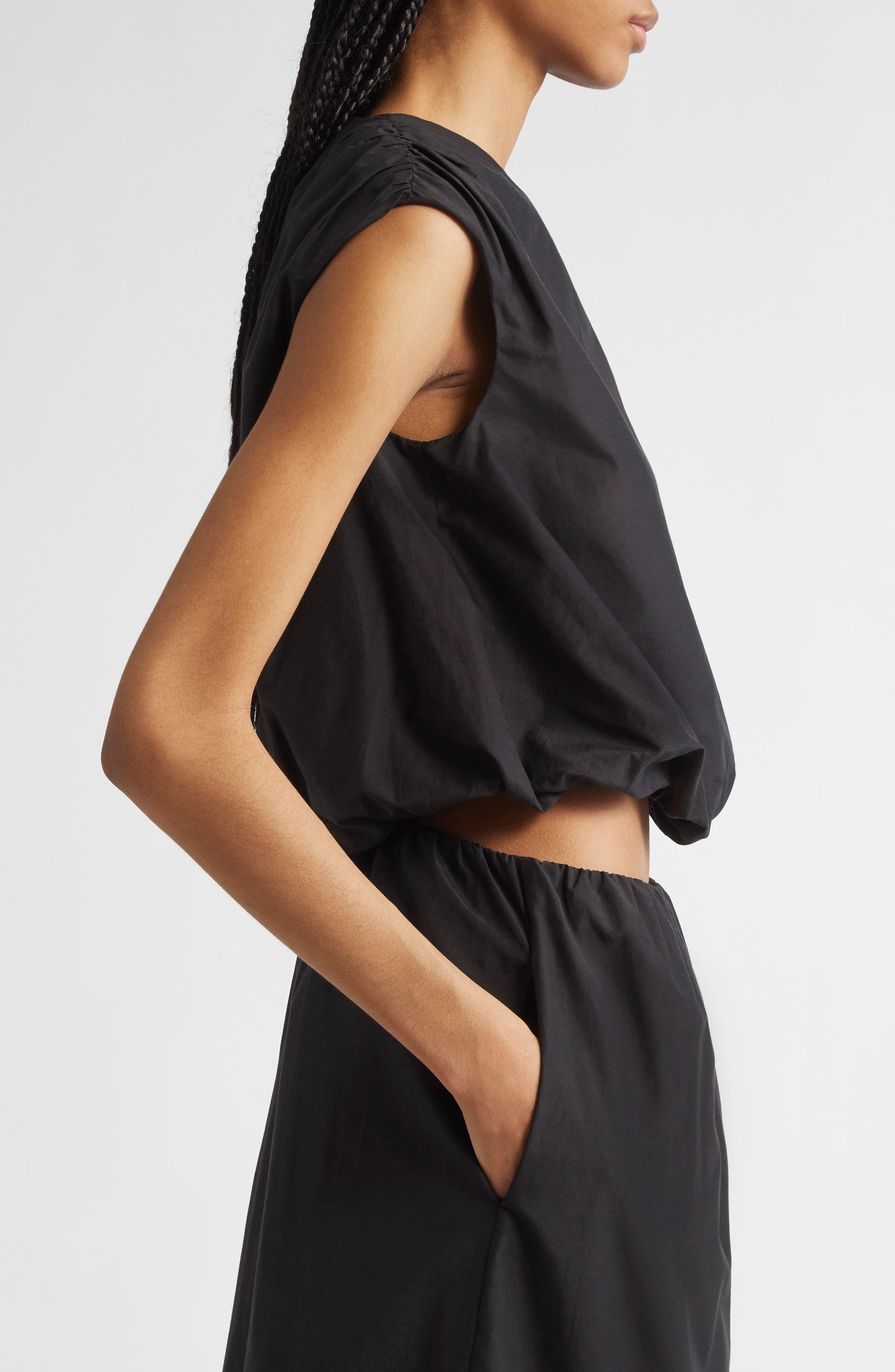 LOULOU DE SAISON Cosma Cotton & Silk Voile Crop Top in Black at Nordstrom - 4
