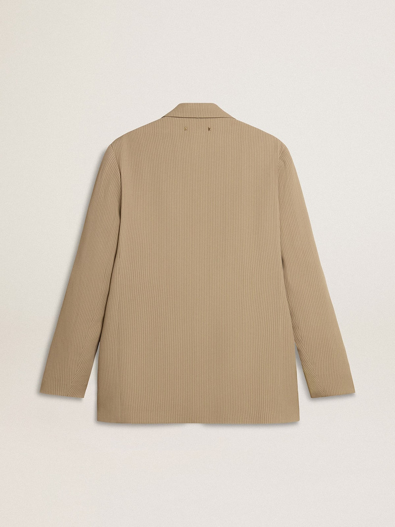 Men's beige pinstripe single-breasted jacket with an oversized fit 6
