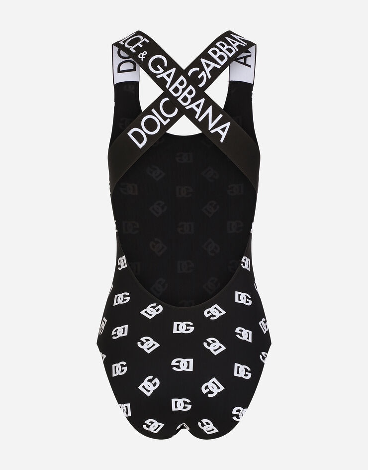 One-piece swimsuit with all-over DG logo print - 2