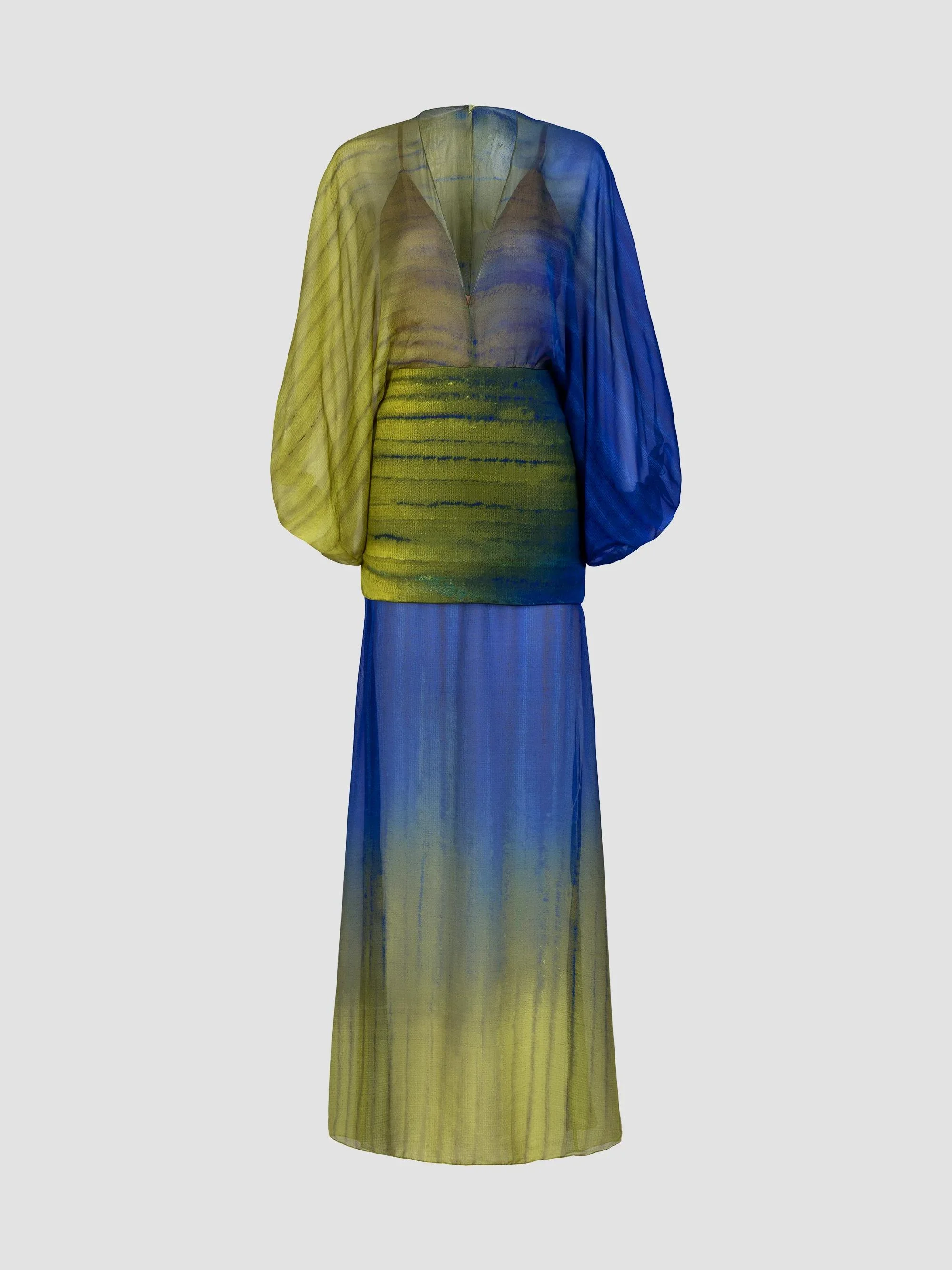 Women's Lilen Degradé Silk-Blend Gown - Green Navy Degrade - 1