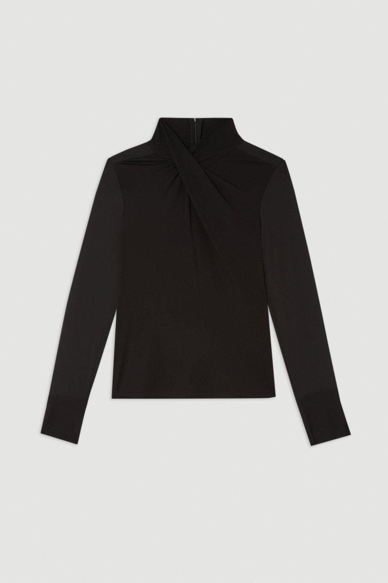 Jersey And Georgette Mix High Neck Top - 1