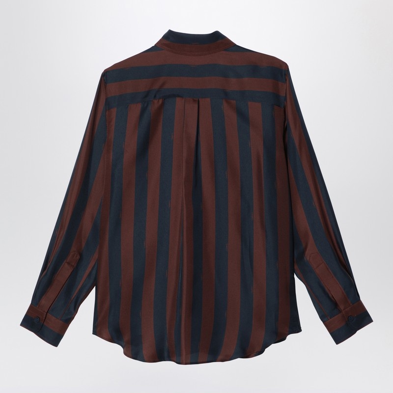 Fendi Navy Blue/Brown Pequin Silk Shirt Women - 2