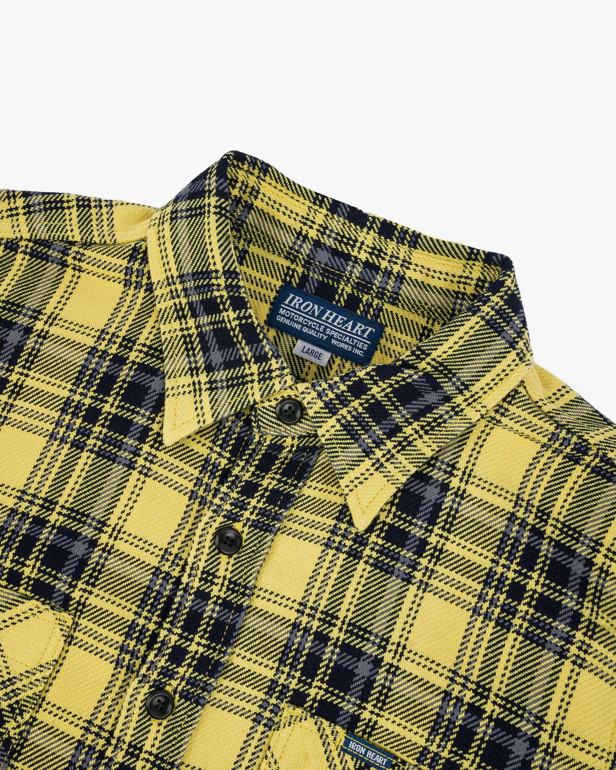 IHSH-412-YEL 9oz Selvedge Indigo Check Flannel Work Shirt - Yellow - 4