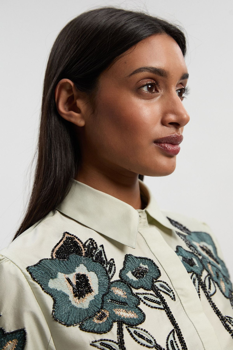 KAREN MILLEN Embellished Taffeta Woven Shirt Dress outlook