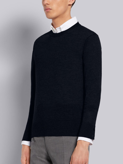 Thom Browne Navy Fine Merino Wool Center Back Tri-color Stripe Long Sleeve Crewneck Pullover outlook