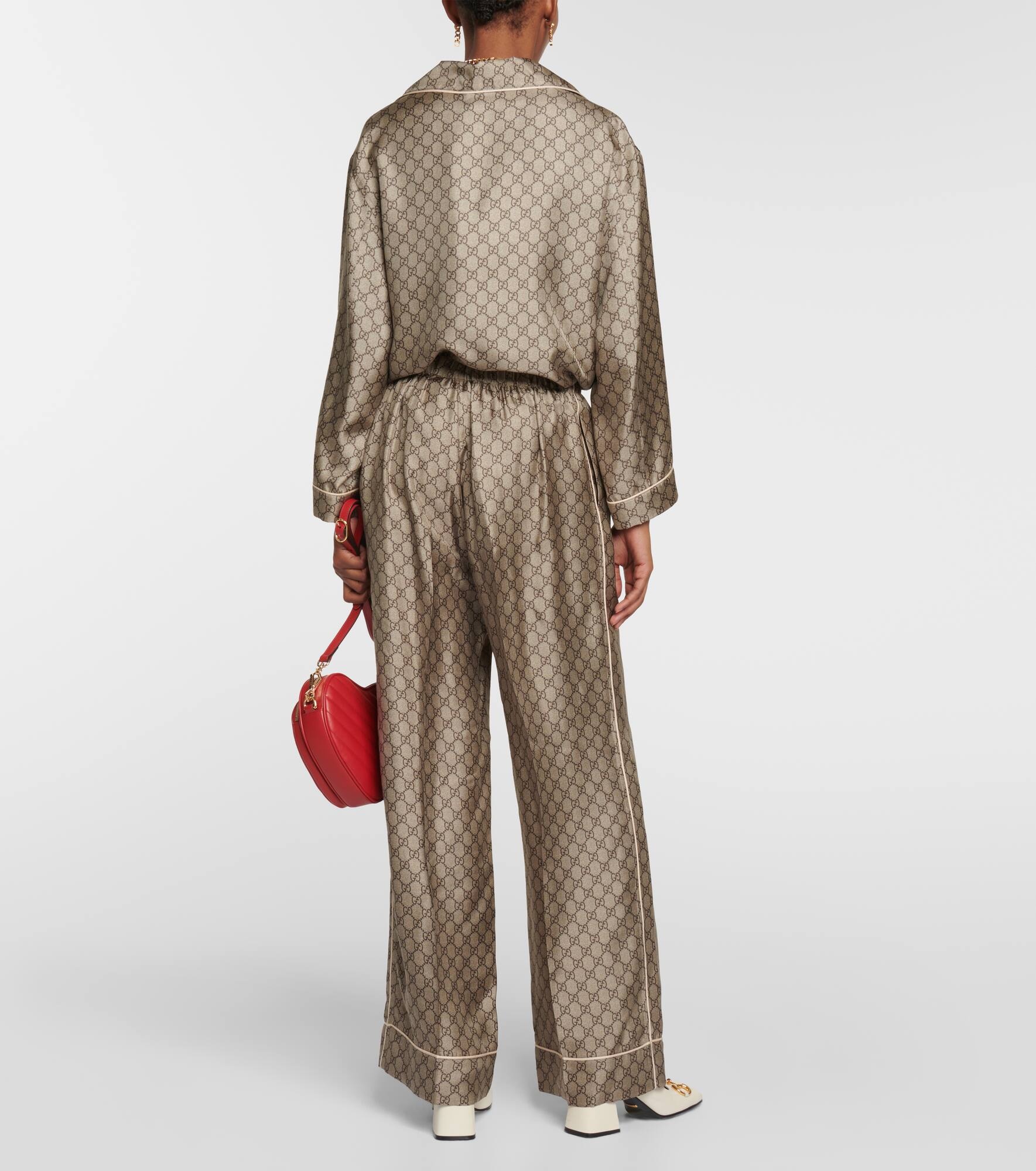 GG Supreme wide-leg silk pants - 3