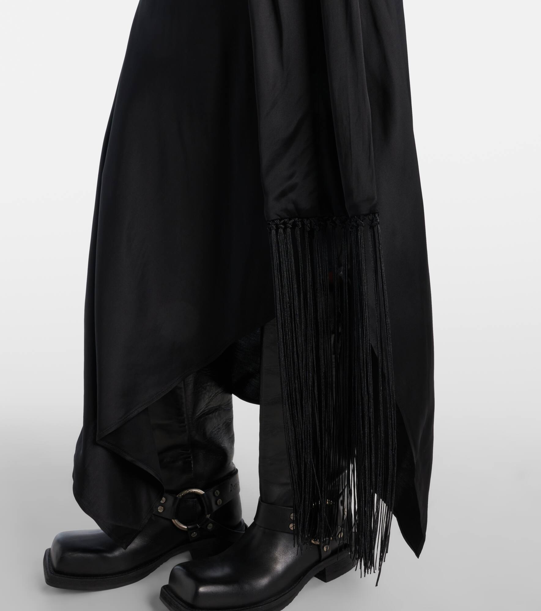 Fringed scarf-detail satin midi dress - 5
