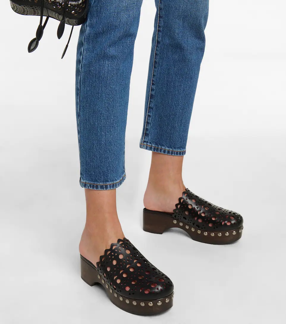 Laser-cut leather clogs - 4
