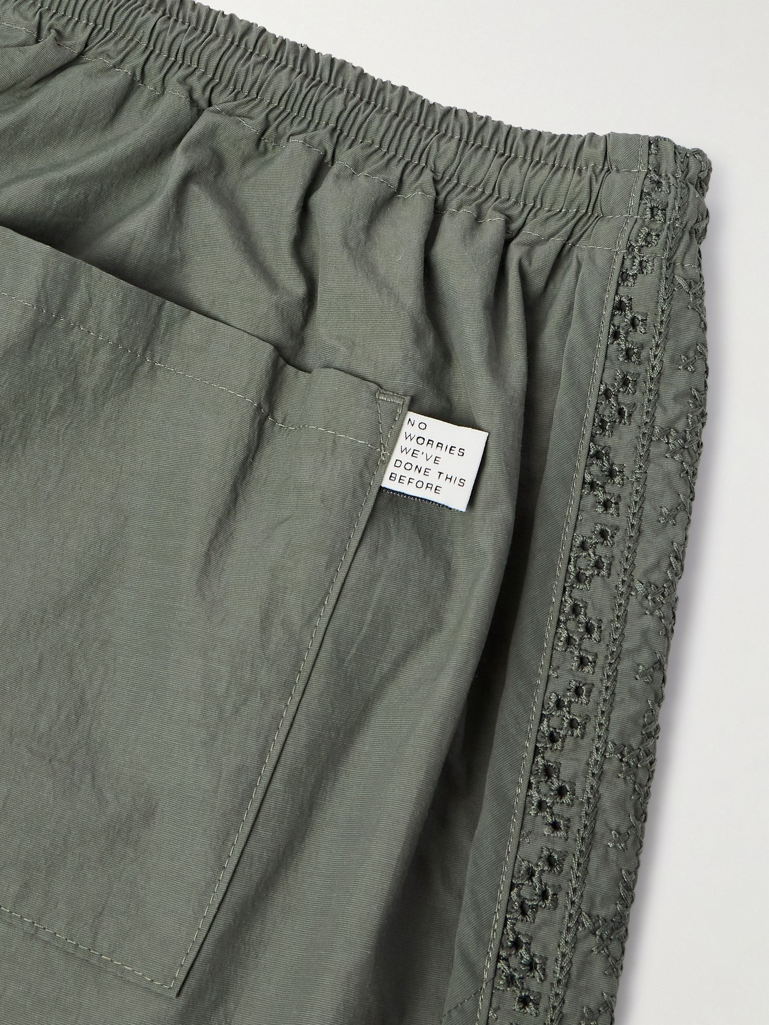 Bibile Straight-Leg Embroidered Recycled-Shell Shorts Green - 5