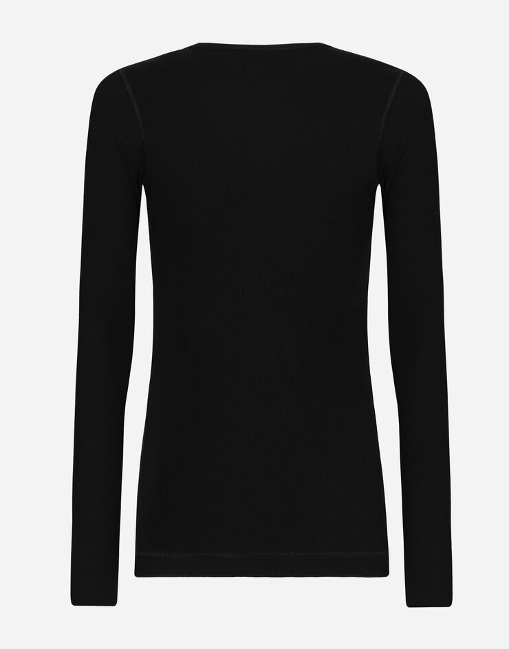 Fine-rib cotton granddad-neck T-shirt - 2