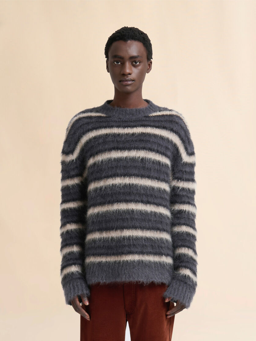 DARK GRAY STRIPED MOHAIR SWEATER - 2