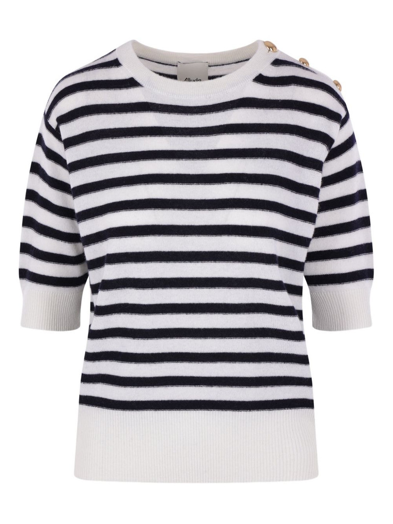striped button-detail short-sleeve T-shirt 1